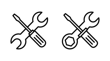Onarım araçları simgesi ayarlandı. araç simgesi vektörü. Simge vektörü ayarlanıyor. İngiliz anahtarı ve tornavida. destek, Servis