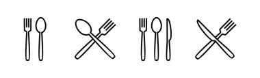 kaşık ve çatal ikonu seti. kaşık, çatal ve bıçak ikonu vektörü. restoran simgesi