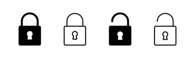 Kilit simgesi ayarlandı. Asma kilit ikon vektörü. Şifreleme simgesi. Güvenlik sembolü