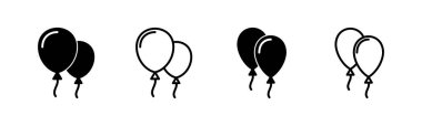 Balon simgesi ayarlandı. Parti balonu süsleme doğum günü vektörü. Balon siyah siluet simgesi