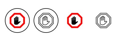 Simge setini durdur. Dur tabelası. el durdurma simgesi vektörü