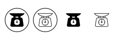 Ölçek simgesi seti. Ağırlık ölçeği simgesi. Kanun ölçekli ikon. Adalet