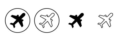 Uçak simgesi ayarlandı. Uçak ikonu vektörü. Uçuş taşıma sembolü. Seyahat illüstrasyonu. Tatil sembolü