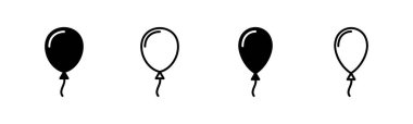 Balon simgesi ayarlandı. Parti balonu süsleme doğum günü vektörü. Balon siyah siluet simgesi