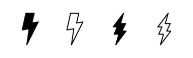 Şimşek simgesi ayarlandı. Elektrik ikon vektörü. Güç simgesi. enerji işareti