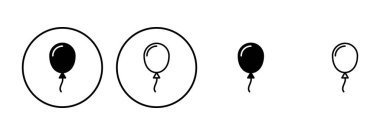 Balon simgesi ayarlandı. Parti balonu süsleme doğum günü vektörü. Balon siyah siluet simgesi