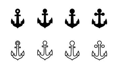 Çapa simgesi ayarlandı. Çapa sembolü logosu. Çapa deniz simgesi.