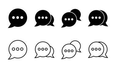 Sohbet simgesi ayarlandı. Konuşma balonu ikonu. Yorum simgesi vektörü. Mesaj var. Bizimle irtibata geç