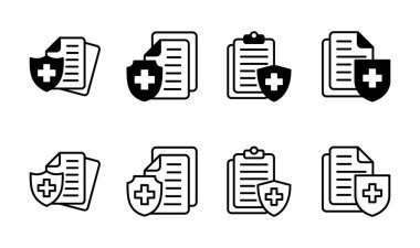 Tıbbi sigorta ikonu seti. sağlık sigortası simgesi