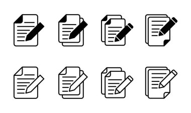 Not simgesi ayarlandı. Not defteri simgesi vektörü. Dosyayı düzenle. simge yaz