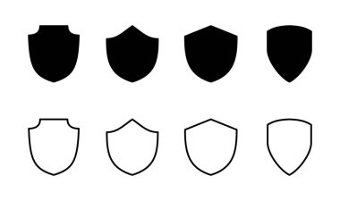 Kalkan simgesi ayarlandı. Koruma ikonu vektörü. Güvenlik vektör simgesi