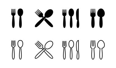 kaşık ve çatal ikonu seti. kaşık, çatal ve bıçak ikonu vektörü. restoran simgesi