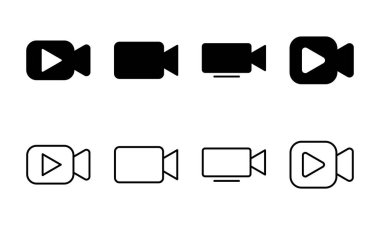 Video simgesi seti. Video kamera ikon vektörü. Film tabelası. Sinema