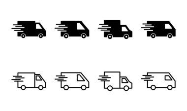 Hızlı nakliye kamyonu ikonu seti. Teslimat kamyonu ikonu. hızlı dağıtım simgesi