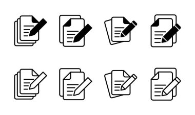 Not simgesi ayarlandı. Not defteri simgesi vektörü. Dosyayı düzenle. simge yaz