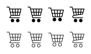 Alışveriş ikonu seti. Alışveriş arabası ikonu. Trolley simge vektörü