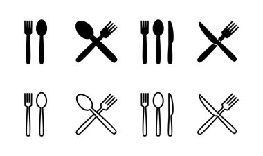 kaşık ve çatal ikonu seti. kaşık, çatal ve bıçak ikonu vektörü. restoran simgesi