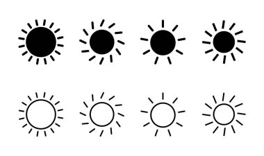 Güneş ikonu ayarlandı. Parlaklık Simgesi vektörü