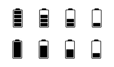 Batarya simgesi ayarlandı. Şarj seviyesi. pil yükleme simgesi