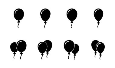 Balon simgesi ayarlandı. Parti balonu süsleme doğum günü vektörü. Balon siyah siluet simgesi