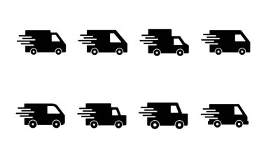 Hızlı nakliye kamyonu ikonu seti. Teslimat kamyonu ikonu. hızlı dağıtım simgesi