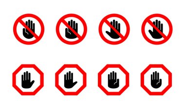 Simge setini durdur. Dur tabelası. el durdurma simgesi vektörü