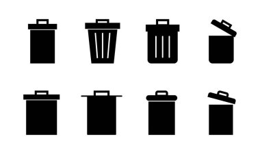 Çöp simgesi seti. Çöp kutusu simgesi. Simge vektörünü sil. çöp