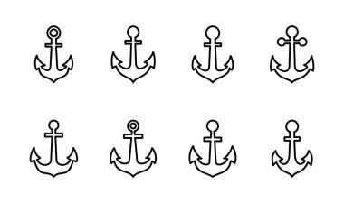 Çapa simgesi ayarlandı. Çapa sembolü logosu. Çapa deniz simgesi.