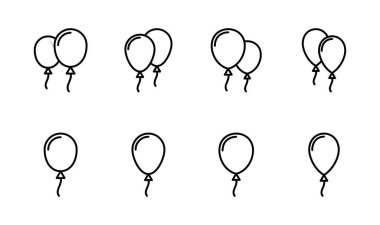Balon simgesi ayarlandı. Parti balonu süsleme doğum günü vektörü. Balon siyah siluet simgesi