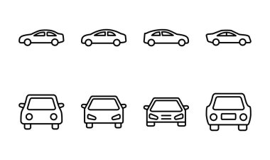 Araba ikonu ayarlandı. Araba vektör simgesi. küçük sedan