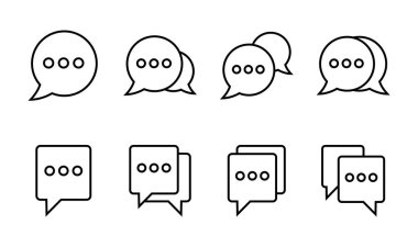 Sohbet simgesi ayarlandı. Konuşma balonu ikonu. Yorum simgesi vektörü. Mesaj var. Bizimle irtibata geç