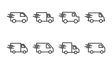 Hızlı nakliye kamyonu ikonu seti. Teslimat kamyonu ikonu. hızlı dağıtım simgesi