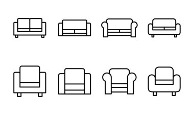 Koltuk simgesi ayarlandı. kanepe ikonu çizimi