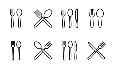 kaşık ve çatal ikonu seti. kaşık, çatal ve bıçak ikonu vektörü. restoran simgesi