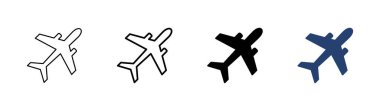 Uçak simgesi ayarlandı. Uçak ikonu vektörü. Uçuş taşıma sembolü. Seyahat illüstrasyonu. Tatil sembolü
