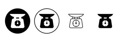 Ölçek simgesi seti. Ağırlık ölçeği simgesi. Kanun ölçekli ikon. Adalet