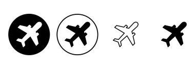 Uçak simgesi ayarlandı. Uçak ikonu vektörü. Uçuş taşıma sembolü. Seyahat illüstrasyonu. Tatil sembolü