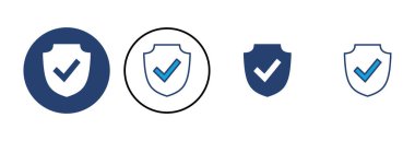 Kalkan kontrol simgesi vektörü. Koruma onayı işareti. Güvenli simge vektörü