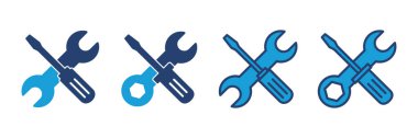 Alet ikon vektörünü onar. araç simgesi vektörü. Simge vektörü ayarlanıyor. İngiliz anahtarı ve tornavida. destek, Servis