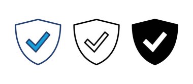 Kalkan kontrol simgesi vektörü. Koruma onayı işareti. Güvenli simge vektörü