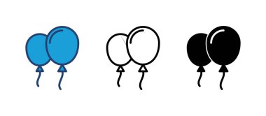 Balon ikon vektörü. Parti balonu süsleme doğum günü vektörü. Balon siyah siluet simgesi