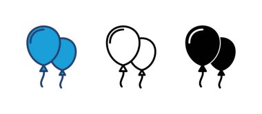 Balon ikon vektörü. Parti balonu süsleme doğum günü vektörü. Balon siyah siluet simgesi