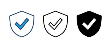 Kalkan kontrol simgesi vektörü. Koruma onayı işareti. Güvenli simge vektörü