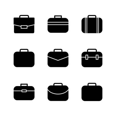 Evrak çantası simgesi seti. Bavul simgesi. bagaj sembolü.