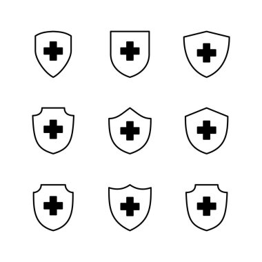 Sağlık sigortası ikonu seti. Sigorta sağlık belgesi simgesi