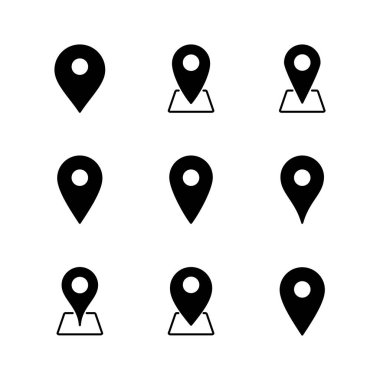 Pin simgesi ayarlandı. Konum simgesi vektörü. hedef simgesi. harita iğnesi