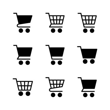 Alışveriş ikonu seti. Alışveriş arabası ikonu. Trolley simge vektörü