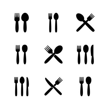 kaşık ve çatal ikonu seti. kaşık, çatal ve bıçak ikonu vektörü. restoran simgesi