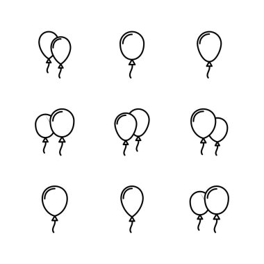 Balon simgesi ayarlandı. Parti balonu süsleme doğum günü vektörü. Balon siyah siluet simgesi