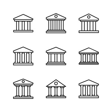 Banka simgesi seti. Banka vektör simgesi, müze, üniversite